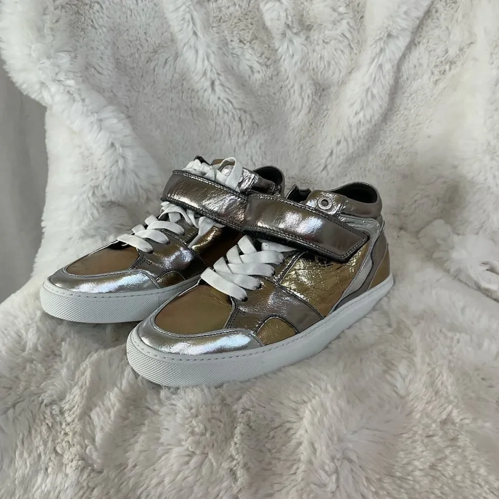 NEW Zadig & Voltaire Silver Gold Mid Top Flash Vintage Metallic Mix Sneakers 6.5